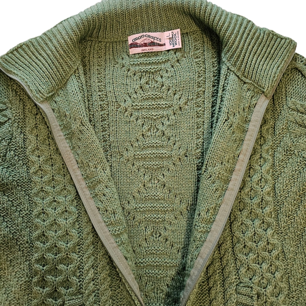 Aran Crafts Ireland 100% Merino Wool Full Zip Cardigan L - Picture 6 of 7